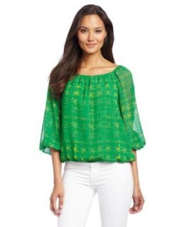 Chaus Women's 3/4 Sleeve Ethnic Geo Peasant Blouse, Kelly Green, X Large at  Womens Clothing store