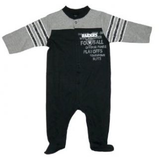 NFL Oakland Raiders Baby One Piece Footed Long Sleeve Romper / Onesie 6 9M Black & Grey  Infant And Toddler Sports Fan Apparel  Clothing