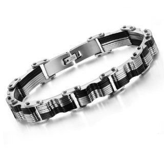 Dreamslink Personality Men's Bracelets Black&Silver Wave Stainless Steel Clasp Chain Wristband Best Gift For Cool Men 626: Dreamslink: Jewelry
