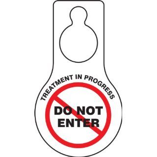 Accuform Signs TAD632 Plastic Shaped Door Knob Hanger Safety Tag, Legend "TREATMENT IN PROGRESS DO NOT ENTER", 5" Width x 9" Height x 15 mil Thickness, Black/Red on White (Pack of 10): Industrial Warning Signs: Industrial & Scientif