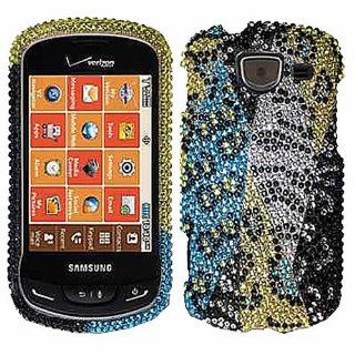 Blue Silver Yellow Leopard Bling Rhinestone Crystal Case Cover Diamond Faceplate For Samsung Brightside U380 w/ Free Pouch: Cell Phones & Accessories