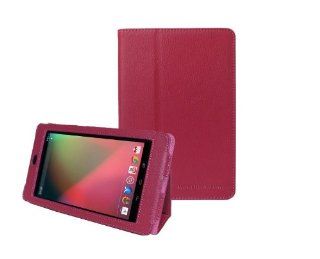 Worldshopping Google Nexus 7 Tablet Slim Fit PU Leather Skin Pouch Case Flip Cover with Stand   Magenta: Computers & Accessories