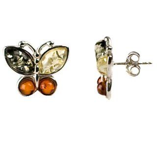 Multicolor Amber Sterling Silver Butterfly Earrings: Ian and Valeri Co.: Jewelry