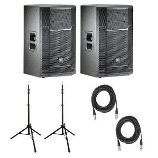 JBL PRX 715 15" 2 Way Powered Speakers with Cables & Air Powered Speaker Stands Electronics