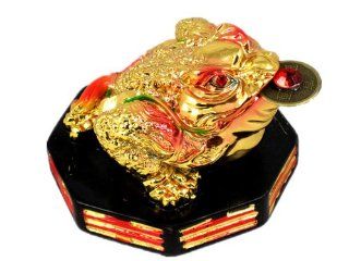 Feng Shui Mini Three Legged Wealth Frog (Money Frog or Money Toad) on a Wood Bagua Base to Attract Wealth and Good Luck : Three Legged Frog Good Fortune : Everything Else