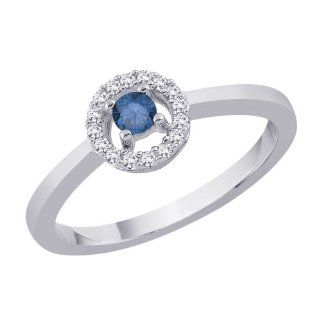14K White Gold 1/4 ct. Diamond Fashion Ring with Blue Center Diamond: Katarina: Jewelry