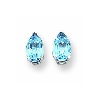 2.3 Carat 14K White Gold 8x5mm Pear Blue Topaz earring: Stud Earrings: Jewelry