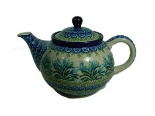 Pottery Teapot Hand Painted Blue Tulips: Kitchen & Dining