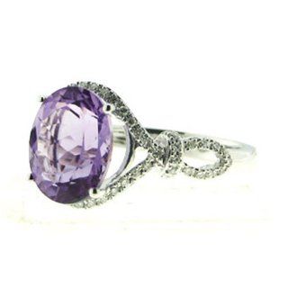14K White Gold 3.52cttw Round Diamond and Oval Purple Amethyst Gemstone Ring: Jewelry