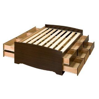 Queen 12 drawer Tall Platform Storage Bed Espresso: Furniture & Decor