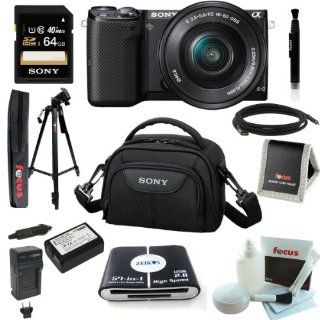Sony NEX5T, NEX 5TL/B 16 MP Compact Interchangeable Lens Digital Camera Kit with 16 50mm Power Zoom Lens (Black) + Adobe Photoshop Lightroom 5 + Wasabi Power Battery for Sony NP FW50 and Sony Alpha one battery and charger + Sony 64GB SD card + Deluxe Kit :