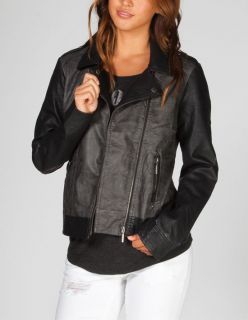 Mixed Media Womens Faux Leather Jacket Black/Grey In Sizes X Large, Small