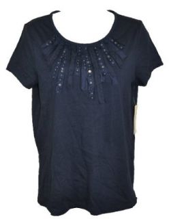 NEW Jones New York Womens Short Sleeve Tee Ruffle Front Navy Blue Shirt Small at  Womens Clothing store: Fashion T Shirts