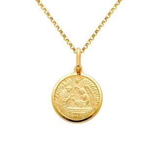 14K Yellow Gold Medium Religious Baptism Medal Charm Pendant with Yellow Gold 1.2mm Classic Rolo Cable Chain Necklace with Lobster Claw Clasp   Pendant Necklace Combination (Different Chain Lengths Available): Jewelry
