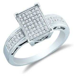 .925 Sterling Silver Plated in White Gold Rhodium Diamond Engagement Ring   Emerald Shape Center Setting w/ Micro Pave Set Round Diamonds   (1/5 cttw): Sonia Jewels: Jewelry