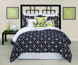 Trina Turk 3 Piece Trellis Comforter Set, Twin, Black/White   Xlong Twin Comforter
