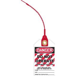 Accuform Signs TAK641 RP Plastic Loop 'n Lock Lockout Tie Tag, Legend "DANGER DO NOT OPERATE EQUIPMENT LOCK OUT" with 8" Strap, 3 1/4" Width x 5 3/4" Height, Red/Black on White (Pack of 10): Lockout Tagout Locks And Tags: Indus
