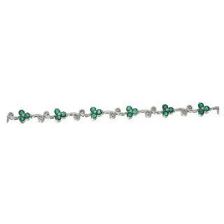 4.08CTW 14K White Gold Genuine Emerald and Diamond Bracelet 7": Tennis Bracelets: Jewelry