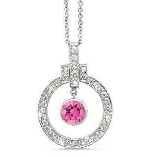 Elegant Bow Twin Circle Diamond Pendant In 18K White Gold With A 0.32 ct. Genuine Pink Tourmaline Center Stone.: CleverEve: Jewelry