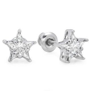 0.30 Carat (ctw) 14k White Gold Kite Noble Cut Diamond Ladies Star Shaped Cluster Earrings 1/3 CT: Stud Earrings: Jewelry