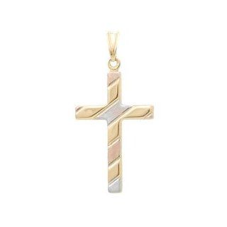 10k Yellow Gold Tri 3 Tone White Rose Pink Womens Cross Pendant Crucifix Christ Jewelry