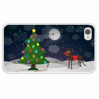 Custom Make Apple Iphone 4 4S Holidays Tree Garlands Wire Reindeer Christmas Moon Santa Claus Sleigh Flying Of Beautiful Present White Cellphone Skin For Men: Cell Phones & Accessories