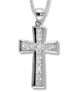 One Carat Diamond Cross Pendant in 14k White Gold with 16in. chain: CoolStyles: Jewelry