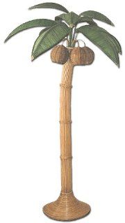 Hawaiian Tropical Bamboo Rattan Wicker Palm Tree Floor Lamp with Coconut Lighting (Natural/Natural/Green): Home Improvement