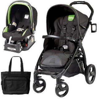 Peg Perego Book Stroller Travel System with a Diaper Bag   Nero Energy Black with lime green piping : Infant Car Seat Stroller Travel Systems : Baby
