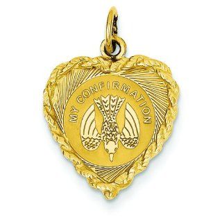 14K Yellow Gold My Confirmation Heart Charm Pendant: Jewelry