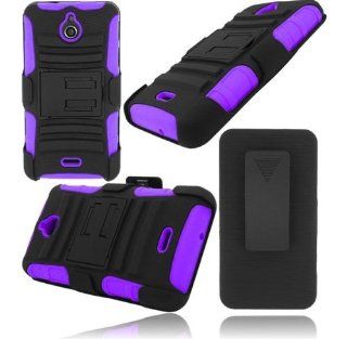 Huawei Ascend Plus H881C / Huawei Valiant ( Straight Talk , Net10 , Tracfone , Metro PCS ) Phone Case Accessory Sensational Purple Dual Protection Impact Hybrid Cover with Holster Combo and Built in Kickstand comes with Free Gift Aplus Pouch: Cell Phones &