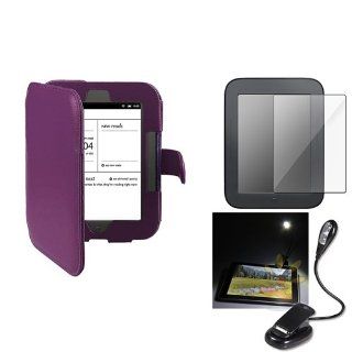 Everydaysource Compatible with Nook 2 Simple Touch/Glowlight Purple Flap Cover up Wallet Pocket Leather Cover Case+Clear LCD Guard ebook Tablet Screen Protector+Clip on ebook reading LED Light: MP3 Players & Accessories