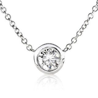 1/3carat Round Bezel Set Diamond Solitaire Pendant with a 14k white gold 16" chain (HI/I1): Diamond Me: Jewelry