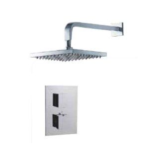 Fluid Faucets FT1SQ WALL Square Thermostatic Shower Kit with Wall Mounted Shower Arm, Chrome, 1 Pack   Shower Systems  