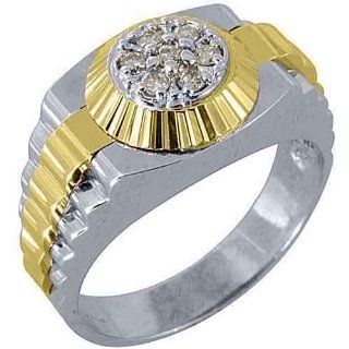 Mens Rolex Ring Inverted Two Tone Gold Round Diamond Ring .45 Carats Jewelry