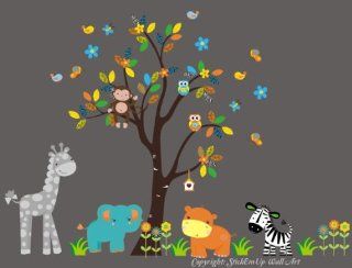 Baby Nursery Wall Decals Safari Jungle Children's Themed 78" X 105" (Inches) Animals Trees Wildlife Made of Wall Fabric Material Repositional Removable Reusable Wall Fabric  Nursery Wall Decor  Baby