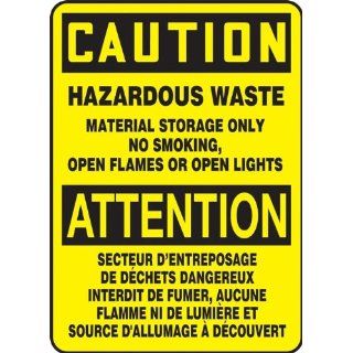 Accuform Signs FBMCHL682VA Aluminum French Bilingual Sign, Legend "CAUTION HAZARDOUS WASTE MATERIAL STORAGE ONLY NO SMOKING, OPEN FLAMES OR OPEN LIGHTS", 10" Width x 14" Length x 0.040" Thickness, Black on Yellow: Industrial Warnin