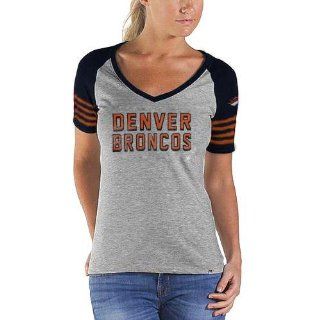 NFL '47 Brand Denver Broncos Ladies Ballpark Raglan V Neck T Shirt   Ash/Navy Blue (Small) : Sports Fan T Shirts : Sports & Outdoors