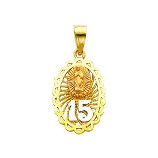14K 3 Tri color Gold 15 Anos Charm Pendant for Necklace   Gold Jewelry: Jewelry