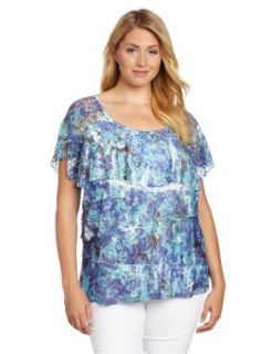 Sag Harbor Women's Plus Size Lace Knit Top with Embellishment, Indigo, 1X at  Women�s Clothing store