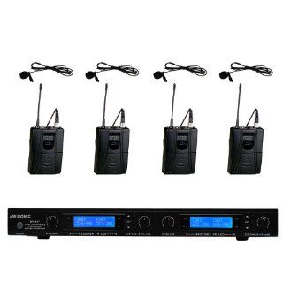 Awisco UHF 4 Channel 128 Selectable Frequency Lavalier (Lapel) Wireless Microphone System: Musical Instruments