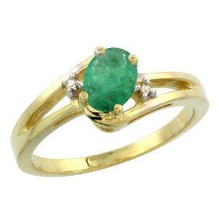 10K Yellow Gold Natural Emerald Ring Oval 6x4 Stone Diamond Accent, sizes 5 10: Jewelry