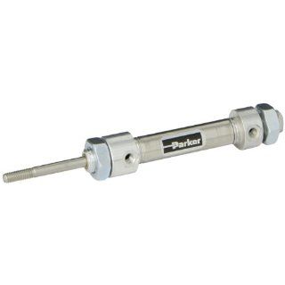 Parker .44DXPSR01.0 Stainless Steel Air Cylinder, Round Body, Double Acting, Pivot & Nose Mount w/o Pivot Pin, Non cushioned, 7/16 inches Bore, 1 inches Stroke, 3/16 inches Rod OD, #10 UNF Port: Industrial Air Cylinders: Industrial & Scientific