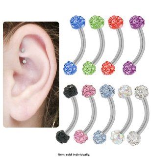 Surgical Steel Curved Barbell Rook Earring with Cz Jewels (Clear Cz Jewels): Rook Piercing Jewelry: Jewelry