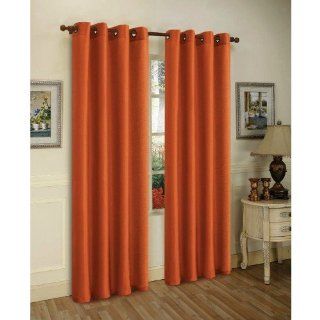 2 Piece Solid Orange Faux Silk Grommet Curtain Panel 58 by 84 Inch   Window Treatment Panels