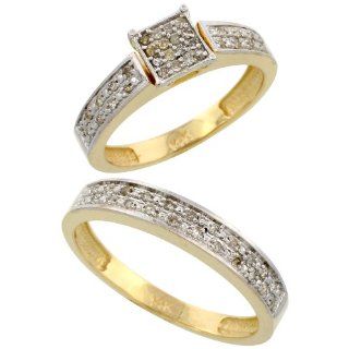 10k Yellow Gold 2 Piece Diamond wedding Engagement Ring Set for Him and Her, 5/32 inch wide, sizes 5   13: Jewelry