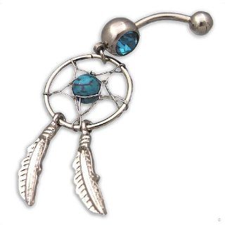 Piercing Navel Ring Dream Catcher wih ball turquoise #668, body jewellery: Jewelry