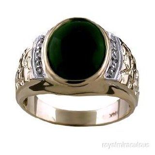 Mens Ring Diamond Onyx 14K Yellow or White Gold Band Nugget Style: Onyx Gold Nugget Rings For Men: Jewelry
