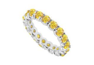14K White Gold Created Yellow Sapphire Prong Set Eternity Band 1.00 CT TGW: LOVEBRIGHT: Jewelry