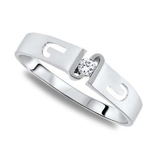 Diamond Round Solitaire Band Ring 0.053 Ctw in 18k White Gold (318283): Gemorie: Jewelry